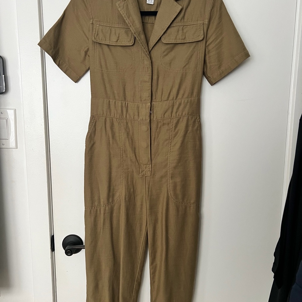 BDG Olive-Tan Short Sleeve Utility Jumpsuit